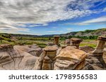 Landscapes around the hoodoo rock formations outside of Drumheller Alberta