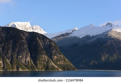 Landscapes Of The Darwin Mountain Range, Parry Fjord, Chilean Patagonia. Inospito And Hostile Place. Oceano Pacifico, South América. 