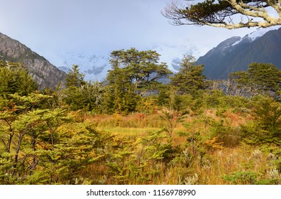 Landscapes Of The Darwin Mountain Range, Parry Fjord, Chilean Patagonia. Inospito And Hostile Place. Oceano Pacifico, South América. 