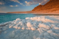 Landscapes From The Dead Sea In The Light Of The Golden Hour - Interesting Salt Formations Make An Amazing Impression.