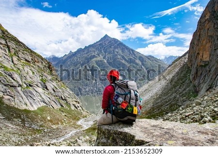 Landscapes of Hampta Pass Trek, Himachal Pradesh, India. The non english text means 
