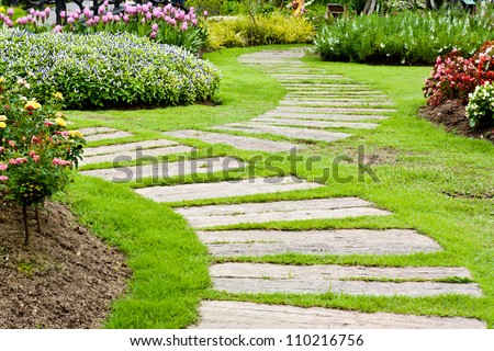 Landscaping in the garden. The path in the garden.