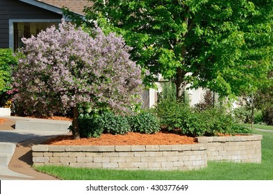 Landscaping And Retaining Wall At A Residential Home