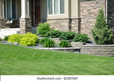 Landscaping And Retaining Wall At A Residential Home