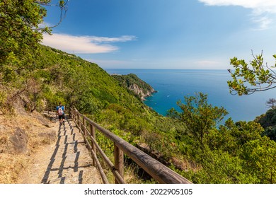 Landscaping view of Cinque Terre hiking track, way from Vernazza village to Corniglia village, Liguria, Italy