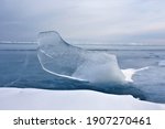 landsdcape Cold blue natural background. Lake Baikal In winter