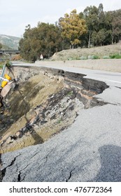 Landslide On A National Road In Sicily