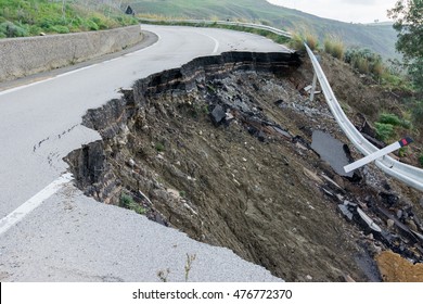 Landslide on a national road in Sicily - Shutterstock ID 476772370