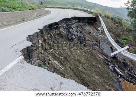 Landslide on a national road in Sicily [[stock_photo]] © 