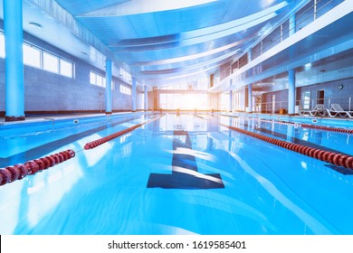 Lanes Of A Competition Swimming Sports Pool In Leisure Centre