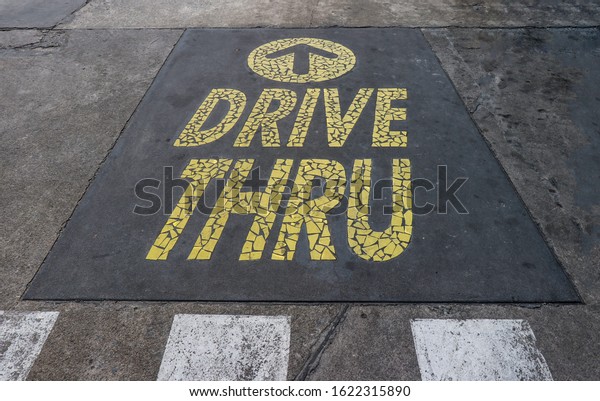 Lanes for\
customers\' cars. Drive Thru\
services.