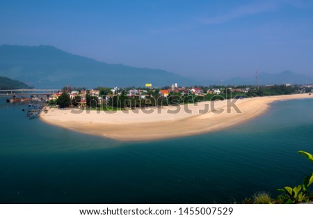 Lang Co Bay, Hue, Vietnam in the morning with a small fishing village peacefully below. It has beautiful lagoons