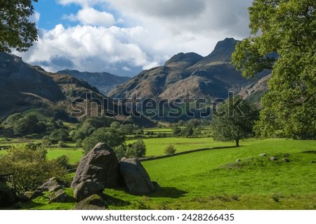 Langdale pikes in english lake district national park, england, europe