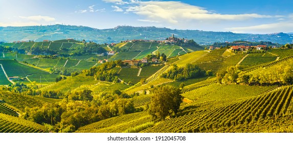 Langhe vineyards landscape and Castiglione Falletto village panorama, Unesco Site, Piedmont, Northern Italy Europe. - Powered by Shutterstock