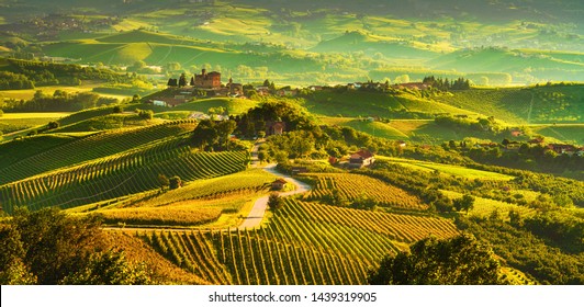 Langhe vineyards sunset panorama, Grinzane Cavour, Unesco Site, Piedmont, Northern Italy Europe. - Shutterstock ID 1439319905