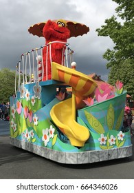 LANGHORNE, PA - MAY 7: Neighborhood Street Party Parade At Sesame Place In Langhorne, Pennsylvania, On May 7, 2017. The Park Includes Rides, Shows, And Water Attractions Suited To Young Children.