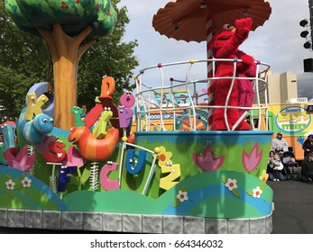 LANGHORNE, PA - MAY 7: Neighborhood Street Party Parade At Sesame Place In Langhorne, Pennsylvania, On May 7, 2017. The Park Includes Rides, Shows, And Water Attractions Suited To Young Children.