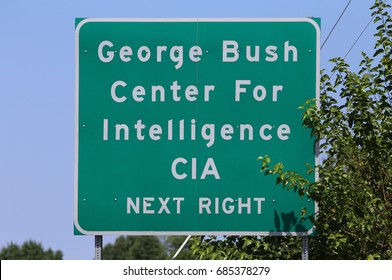 LANGLEY, VA - JULY 19: A Road Sign Pointing The Way To The CIA Headquarters Complex In Langley, VA On July 19, 2017. The George Bush Center For Intelligence Is The Headquarters Of The CIA.