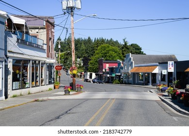 Langley, WA, USA - July 26, 2022; Downtown Langley On Whidbey Island On A Fine Summer Morning