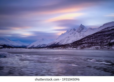 Langrasmoen Mountain With Lakselva River In Northern Norway