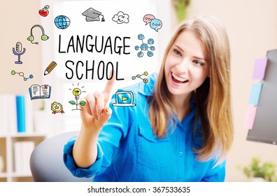 Language School concept with young woman in her home office - Shutterstock ID 367533635