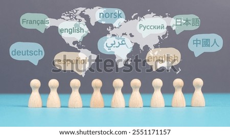 Languages and world map,speech bubble with different mother language spoken worldwide, multilingual business and community
