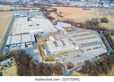 Lannach, Steiermark, Österreich - 03 20 2022: Aerial View Of Car Part Production Plant In Lannach In Austria