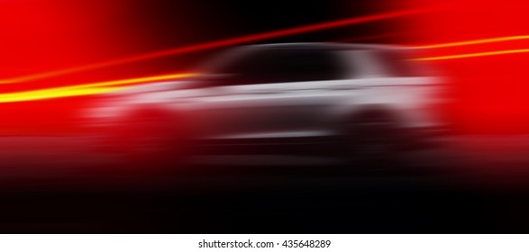 Lanscape Car Tail Lights In Front Of White Blurred Motion Car