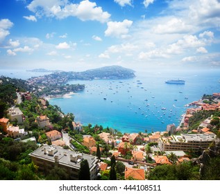 Lanscape Of Riviera Coast, Turquiose Water And Blue Sky Of Cote DAzur At Summer Day, France, Retro Toned