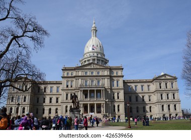 LANSING, MI - MARCH 27:  The Michigan State Capitol, hosted a visit by the Easter Bunny on March 27, 2016.