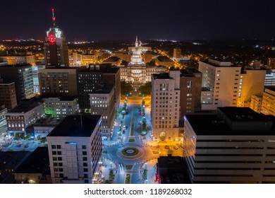 Lansing Michigan Downtown Night Aerial Photo