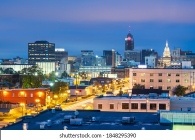 Lansing, Michigan, USA Downtown City Skyline At Twilight.