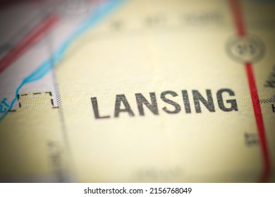 Lansing. Michigan. USA On A Geography Map.