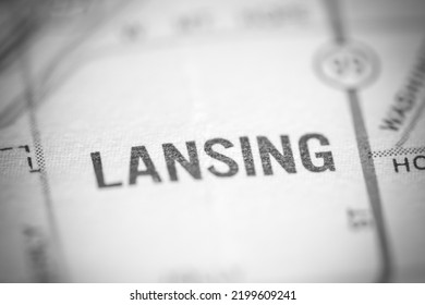 Lansing. Michigan. USA On A Geography Map.