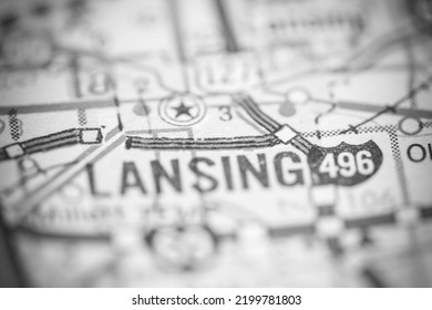 Lansing. Michigan. USA On A Geography Map.