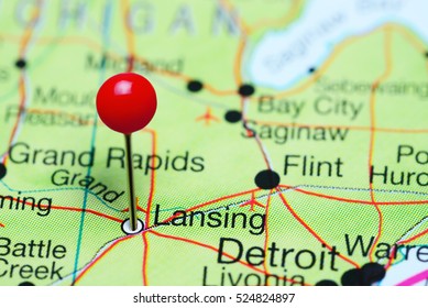 Lansing Pinned On A Map Of Michigan, USA
