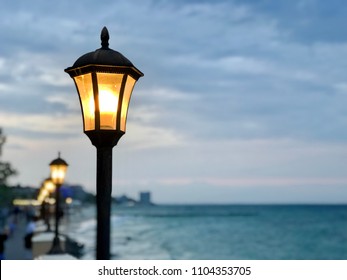 lantern at the evening embankment