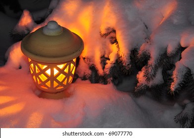 lantern at snow