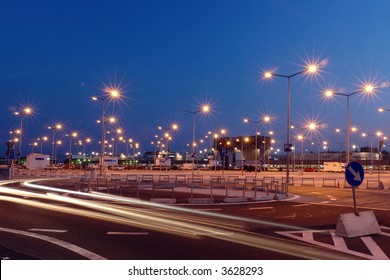 Lanterns At Shopping Mall Parking Lot Illuminated At Night