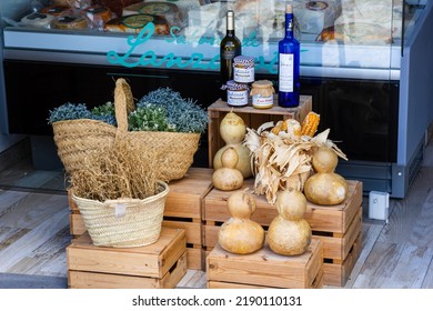 Lanzarote, Canary Islands, Spain, July 2, 2022: Facade Exterior Of A Spanish Canarian Souvenir Shop In Villa De Teguize In Lanzarote, Canary Islands, Spain