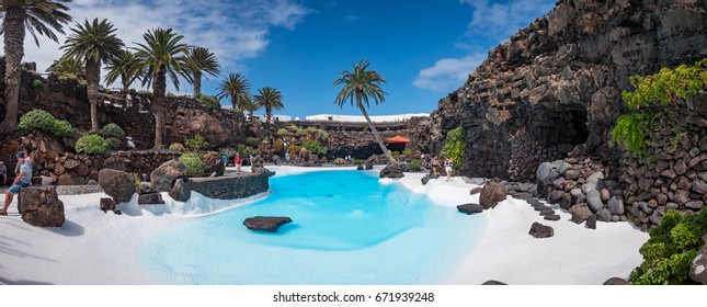 LANZAROTE, SPAIN: CIRCA JUNE, 2017: People Visiting Volcanic Cave In Jameos Del Agua, Created By Architect Manrique In 1966.