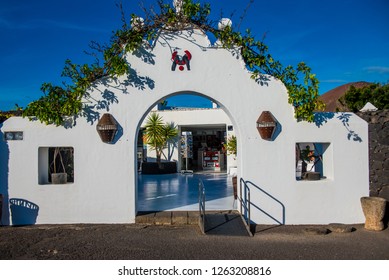 Lanzarote, Spain October 15 2018: Entrance The Cesar Manrique Foundation, Home Ofthe Famous Artist A Popular Tourist Destination.  