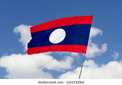 Laos Flag Isolated On Blue Sky Stock Photo 2161918341 