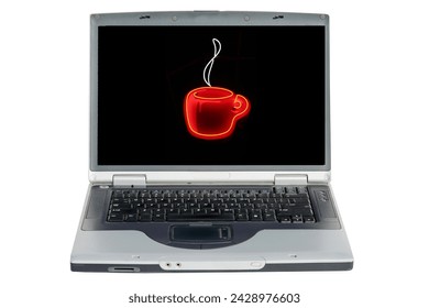 Lap Top Computer. Neon Coffee Cup. Isolated on black. Computer Isolated on White. Neon Sign. Coffee Shop. Coffee Shop Advertising. Internet. www. World Wide Web. Neon Art. Latte. Expresso. Cup of Joe. - Powered by Shutterstock