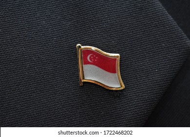 Lapel Pin - Singapore Flag Pinned On A Suit