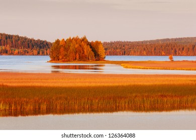 Lapland Landscape With Lakes In Autumn