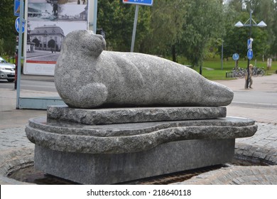 LAPPEENRANTA, FINLAND - AUGUST 21, 2014: Sculpture Of Saimaa Ringed Seal In Center Of Lappeenranta.