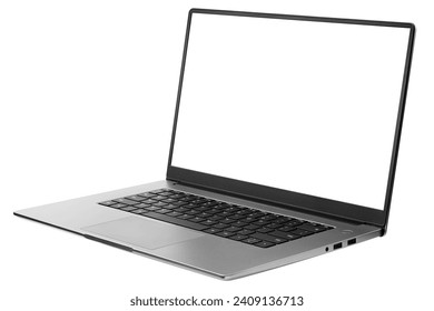 Laptop with blank screen, computer isolated on white background, full depth of field