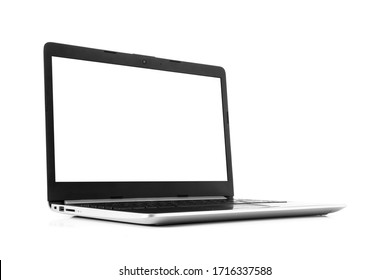 Laptop With Blank Screen Isolated On White Background - Mockup Template, All Laptop In Focus
