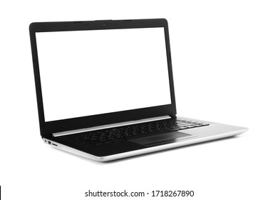 Laptop With Blank Screen Isolated On White Background - Mockup Template, All Laptop In Focus
